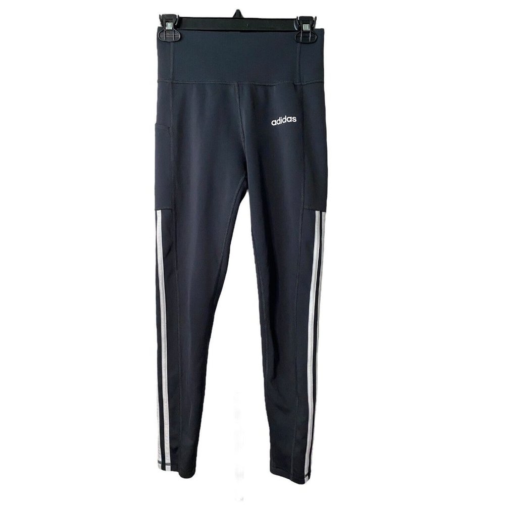 Adidas Women's High Rise 7/8 Length Carbon White 3 Stripe Tights Pants Sz S